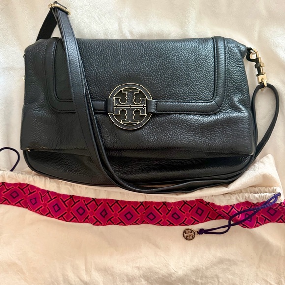 Tory Burch Handbags - Tory Burch Amanda Foldover 3-Way Black Pebbled Leather Crossbody Bag